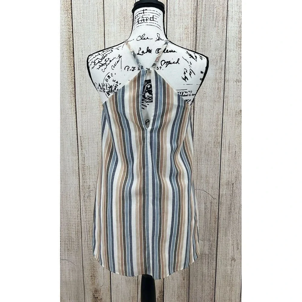 Le Lis Cassidy Stripe Halter Neck Dress Size Small Blue Taupe NWT‎